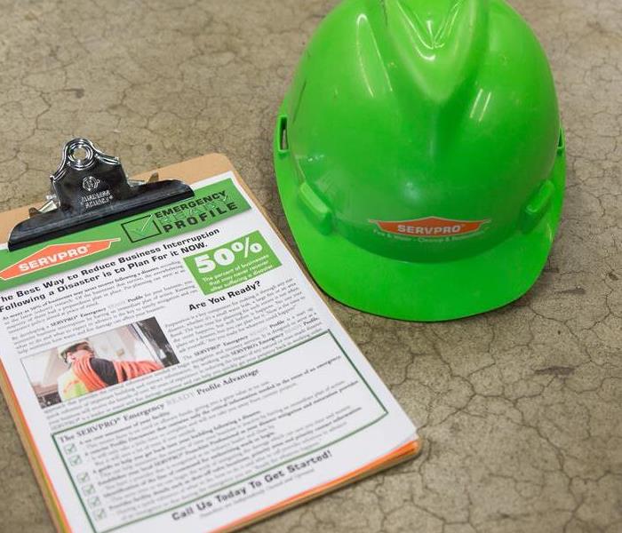 The SERVPRO hard hat and clipboard are present in the image for our team to create an ERP for the client! 