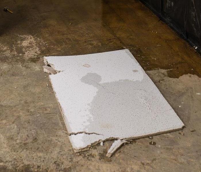 Fallen ceiling tile due to water damage 